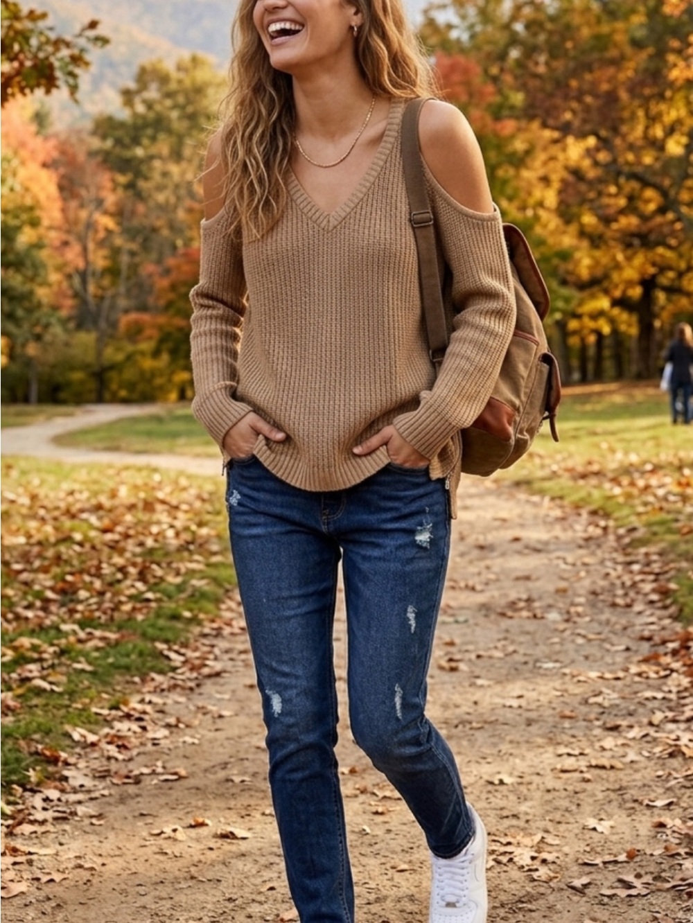 American Eagle Brown Shaker Knit Cold Shoulder Sweater Size M L boho oversized